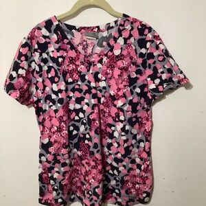 Grey Anatomy Large Scrub Top Pink Grey Camo / Animal print